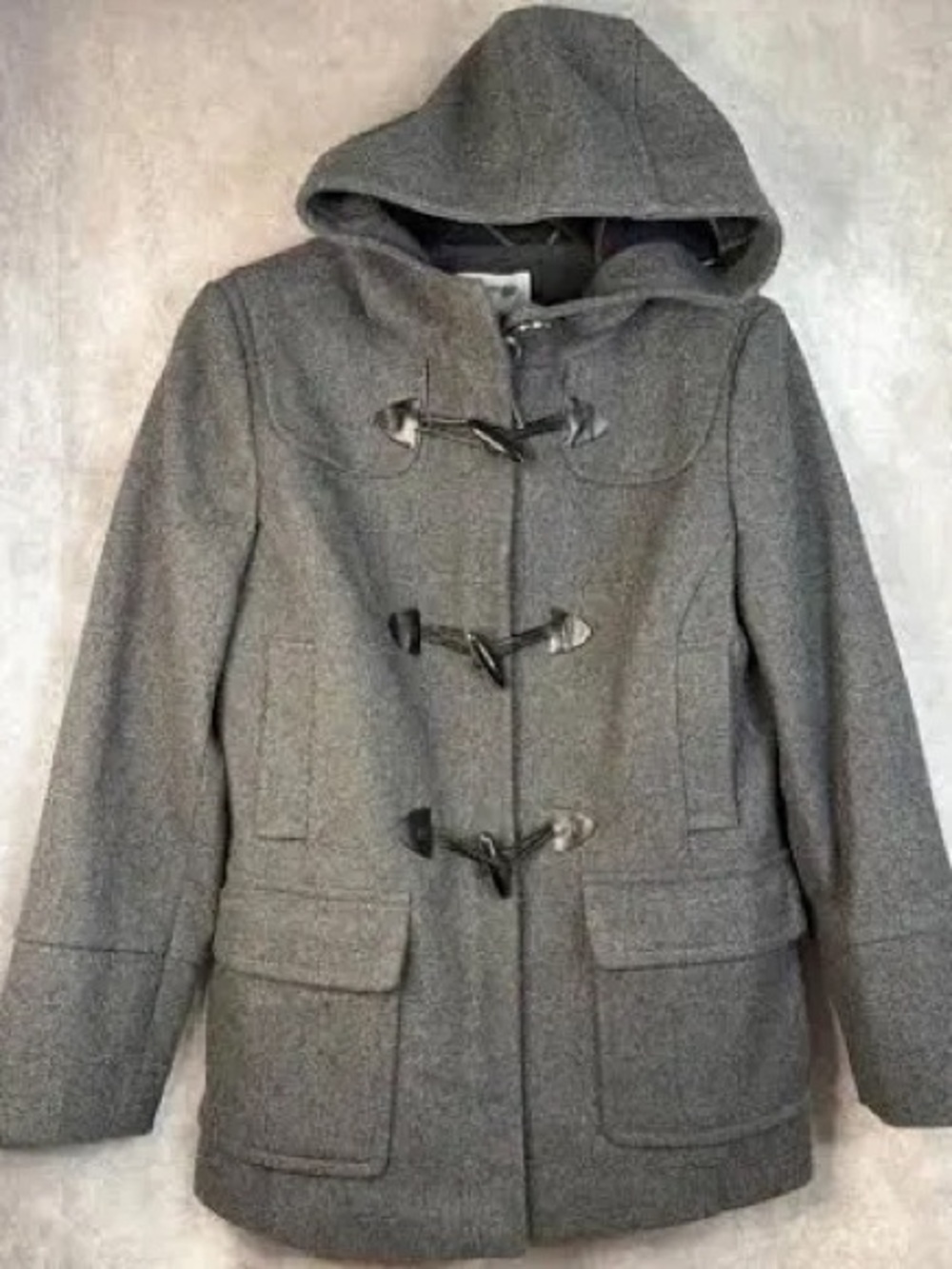 St. John’s Bay Medium Gray Cashmere & Wool Blend Leather Toggle Winter Pea Coat